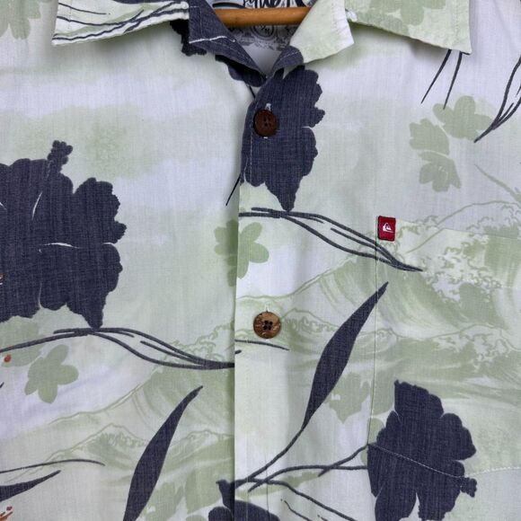 Vintage Quiksilver Hawaiian Shirt Ukiyo-e Japanese Print Green Black Men’s M - Picture 6 of 12